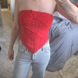 Red Lace Patchwork Top